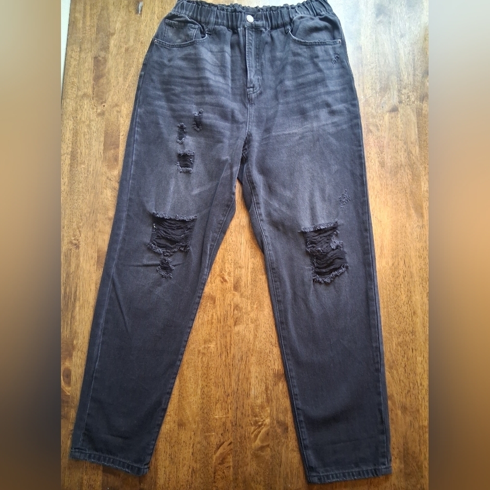 Risen Los Angeles Black Elasic Waist Jeans Distressed 31/13